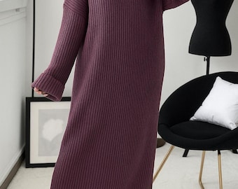 Womens Cosy Knit Longline Roll Sleeve Sweater Maxi Dress long Sleeve jumper casual elegant Summer womenswear