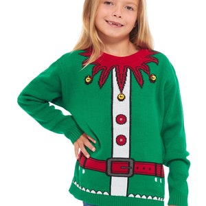 Christmas Jumper Jingle Bells Emerald Green Kids Children Vintage Merry Xmas Boy's Girls Retro Knit Sweater Novelty Sweater 2-14 Years old image 3