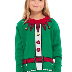 Christmas Jumper Jingle Bells Emerald Green Kids Children Vintage Merry Xmas Boy's Girls Retro Knit Sweater Novelty Sweater 2-14 Years old image 1