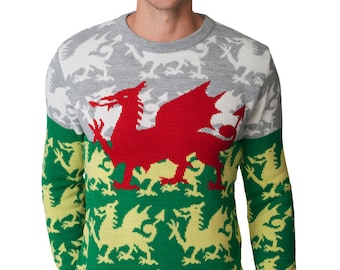 Wales Christmas Jumper Football World Cup Fairisle Vintage Unisex Ladies Xmas Knit Sweater Novelty Cymru