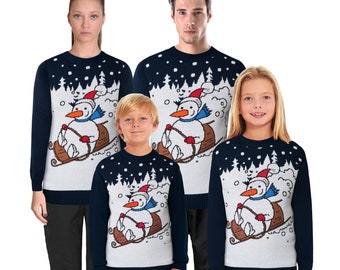 Christmas Jumper Family Matching Snowman Sleigh Fairisle Vintage Unisex Kids Ladies Xmas Knit Sweater Novelty Sweater Set