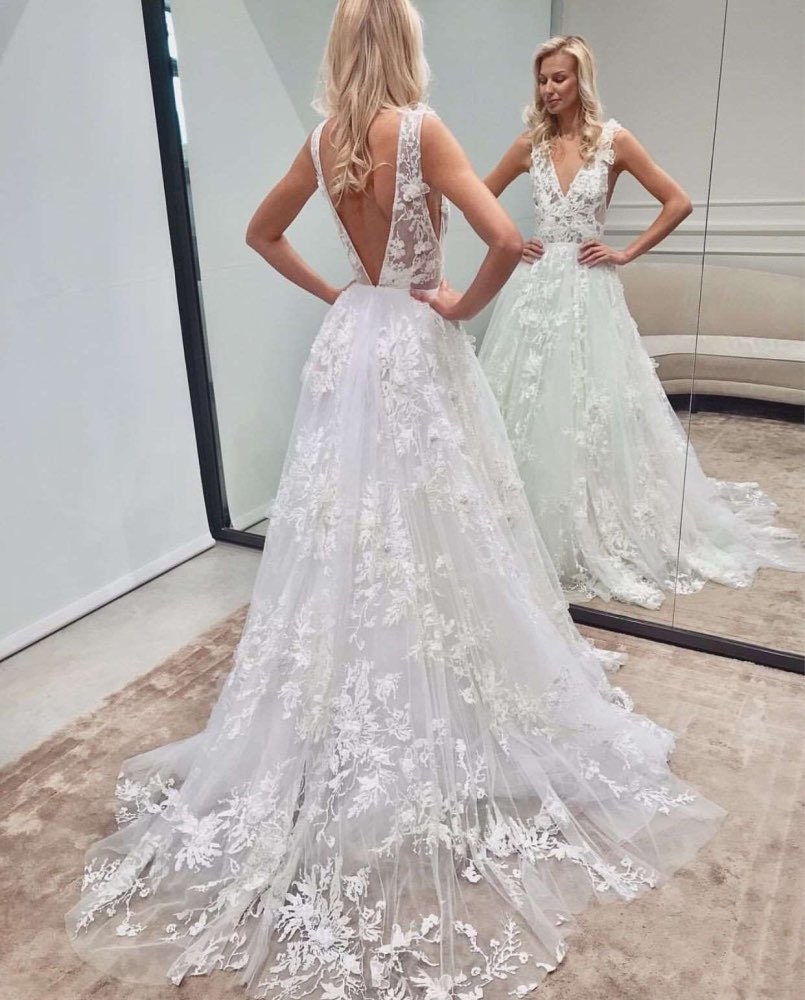 Ivory Lace Glitter Wedding Dress Shiny Tulle Bridal Dress - Etsy Canada