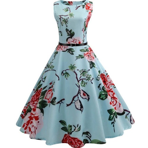 Retro Floral Summer Dress Women Vintage Pin up 50s 60s Party - Etsy