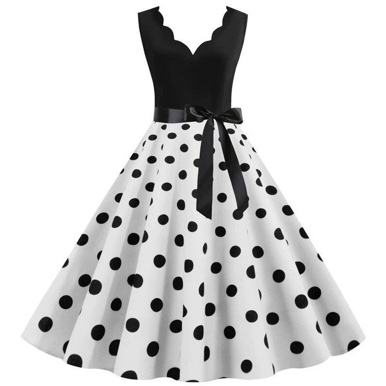 Polka Dot Vintage Summer Dress Black Patchwork Sleeveless - Etsy