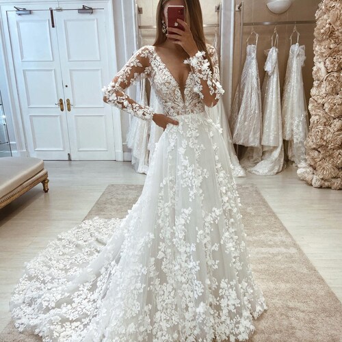 wedding dress low v neck