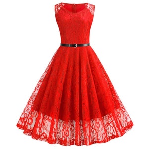 Summer 50S 60S Elegant Dress Vintage Swing Lace Dress Sleeveless Party ...