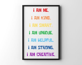 Positive Affirmations for Kids Wall Art, Classroom Art, Motivational Poster, Classroom Decor, Playroom, Homeschool, Affirmation, Self-Esteem