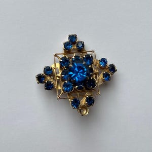 Vintage Blue Faceted rhinestone Brooch Gold Tone metal setting