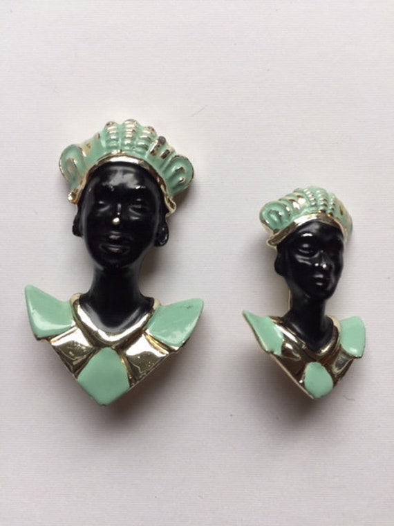 Pair of Vintage Enameled " Twin Pins" African wome