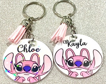 Angel, Lilo and Stitch Disney inspired personalised keyring. Handmade novelty gift!