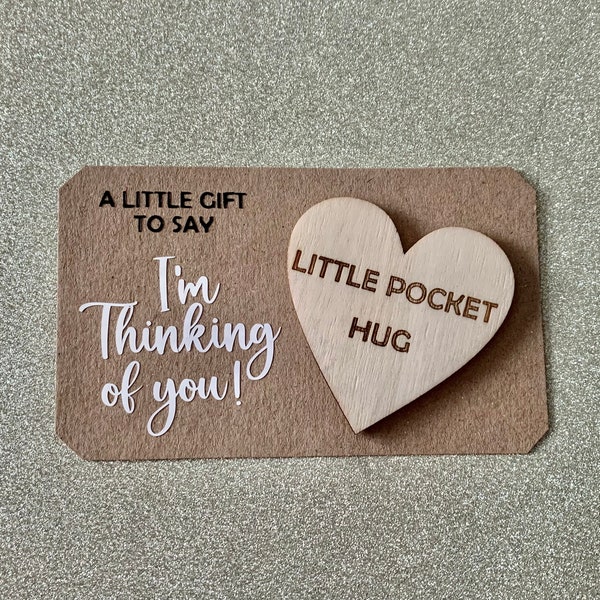 Little Pocket Hug – Handmade Thinking of You Gift Card and Wooden Heart – for Friends, Postable Gift, Send a Hug – Wallet Card Keepsake