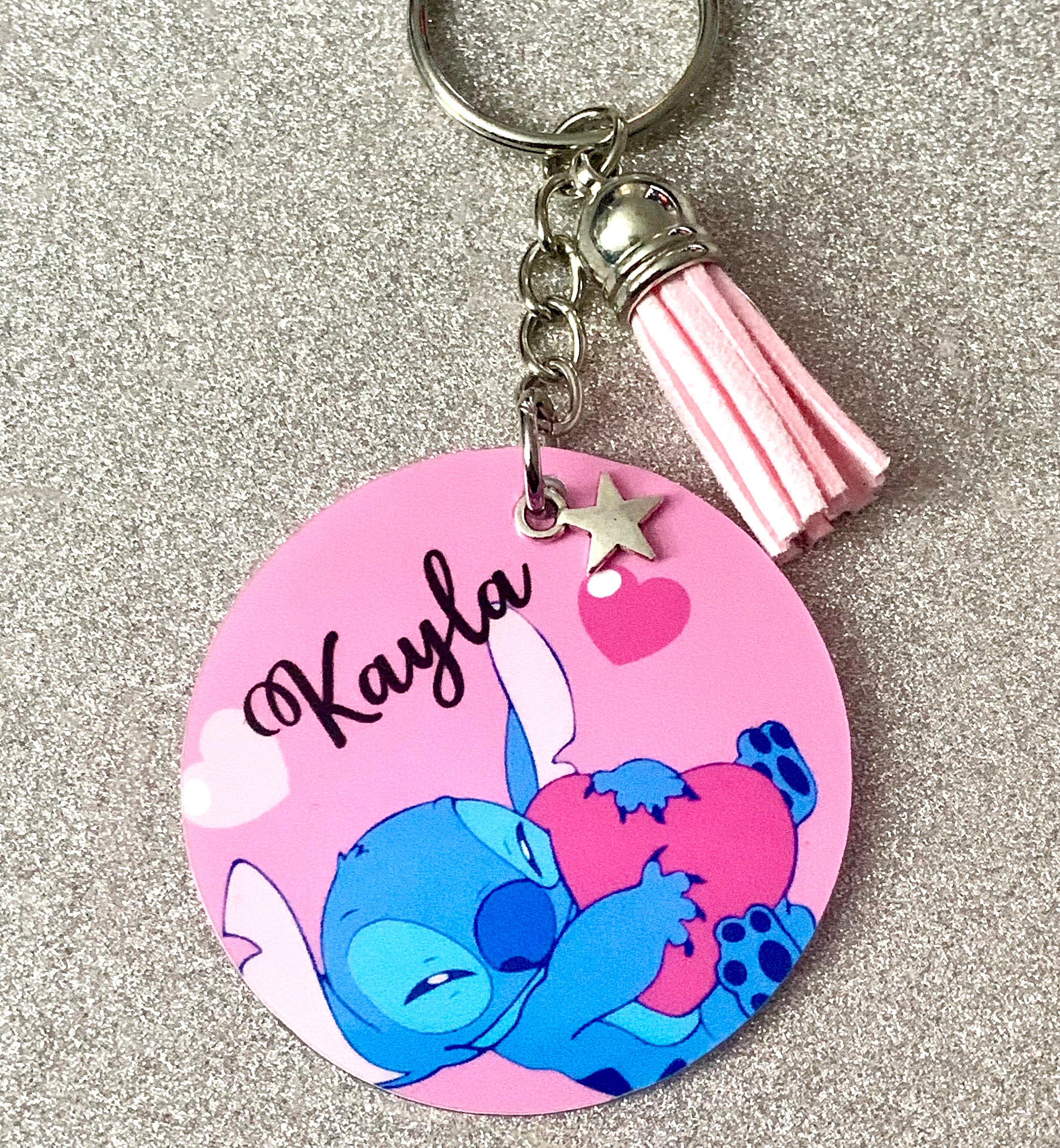 Stitch in love! Lilo and Stitch Disney inspired personalised keyring. Handmade novelty gift!