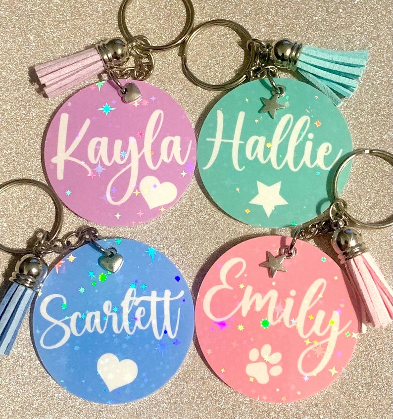 Personalised Keyring, Holo Sparkle Any Name, Pastel Colours, Novelty Gift, Present, Birthday, Keepsake image 1