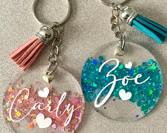 Personalised Keyring, Glitter Resin! Any Name/words all colours! Novelty Gift, Present, Birthday, Keepsake