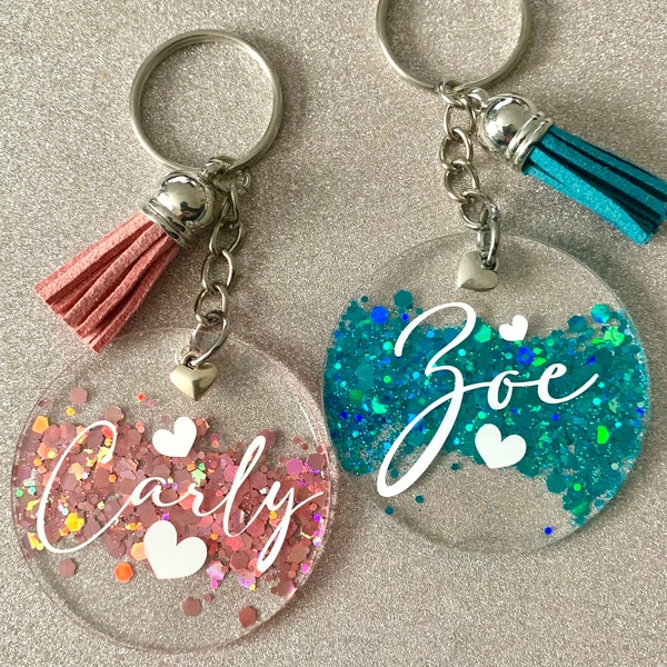 Personalised Keyring, Glitter Resin! Any Name/words all colours! Novelty Gift, Present, Birthday, Keepsake