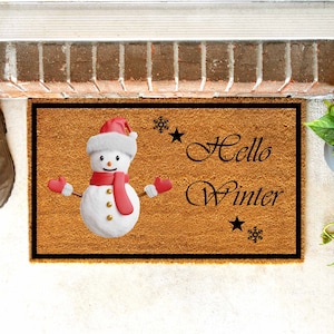 Buy: Welcome Winter Peppermint Snowman Doormat Winter