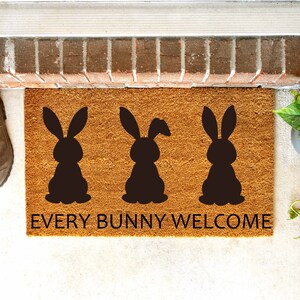 EVERY BUNNY WELCOME | Easter Bunny Doormat | Open Minded Home Doormat | Welcome Doormat | Easter Bunnies Welcome You | 4 Size Options | Coir