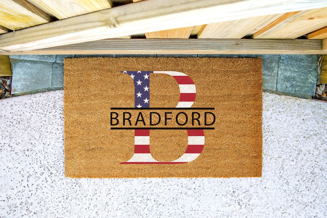 CUSTOM FLAG DOORMAT Custom Last Name With Flag Initial Doormat