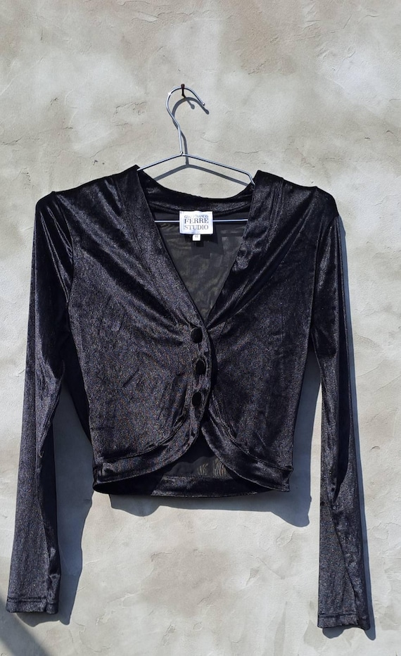 Gianfranco Ferré, Vintage Gianfranco Ferré Studio bolero Black Draped Top Jacket Mesh Back