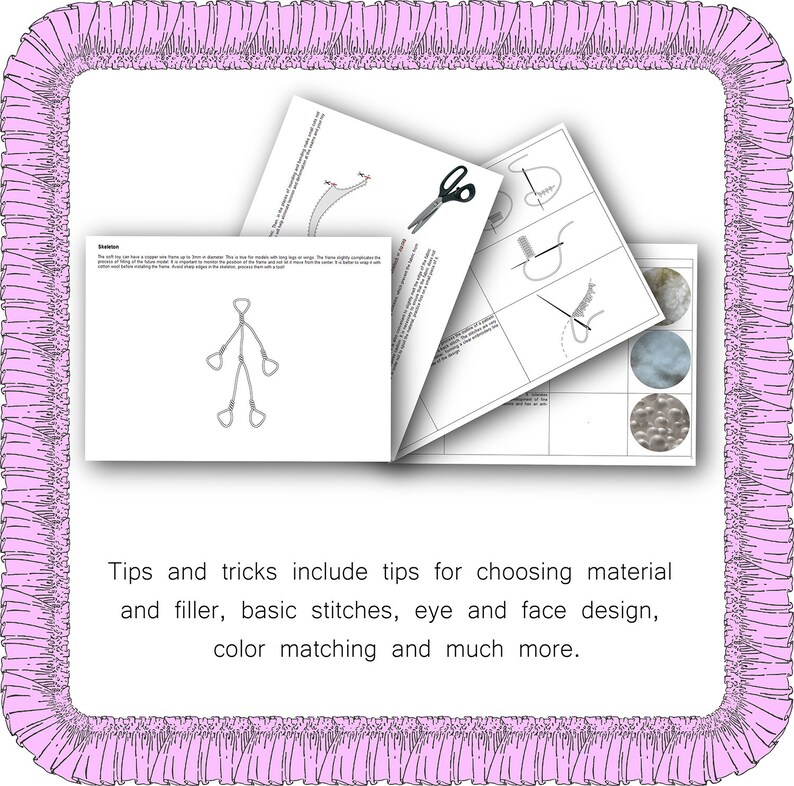 May include: A set of instructions for making a plush toy. The instructions include tips for choosing material and filler, basic stitches, eye and face design, color matching and much more.