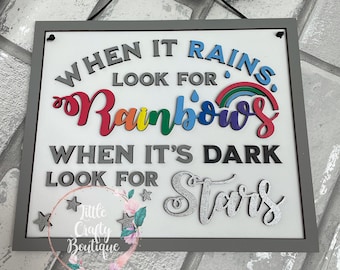 When it rains look for rainbows when it’s dark look or stars plaque sign inspirational motivational  positivity gift