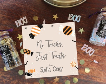 Halloween Gift Tag | Watercolor Halloween Gift Tag | No Tricks Just Treats Tag | School Halloween | Kids Halloween Tag | Kid Halloween Party