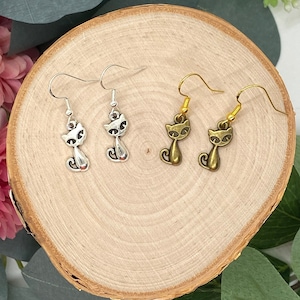Small Retro Atomic Cat Earrings Silver, Stainless Steel, Gold, Bronze, Hypoallergenic