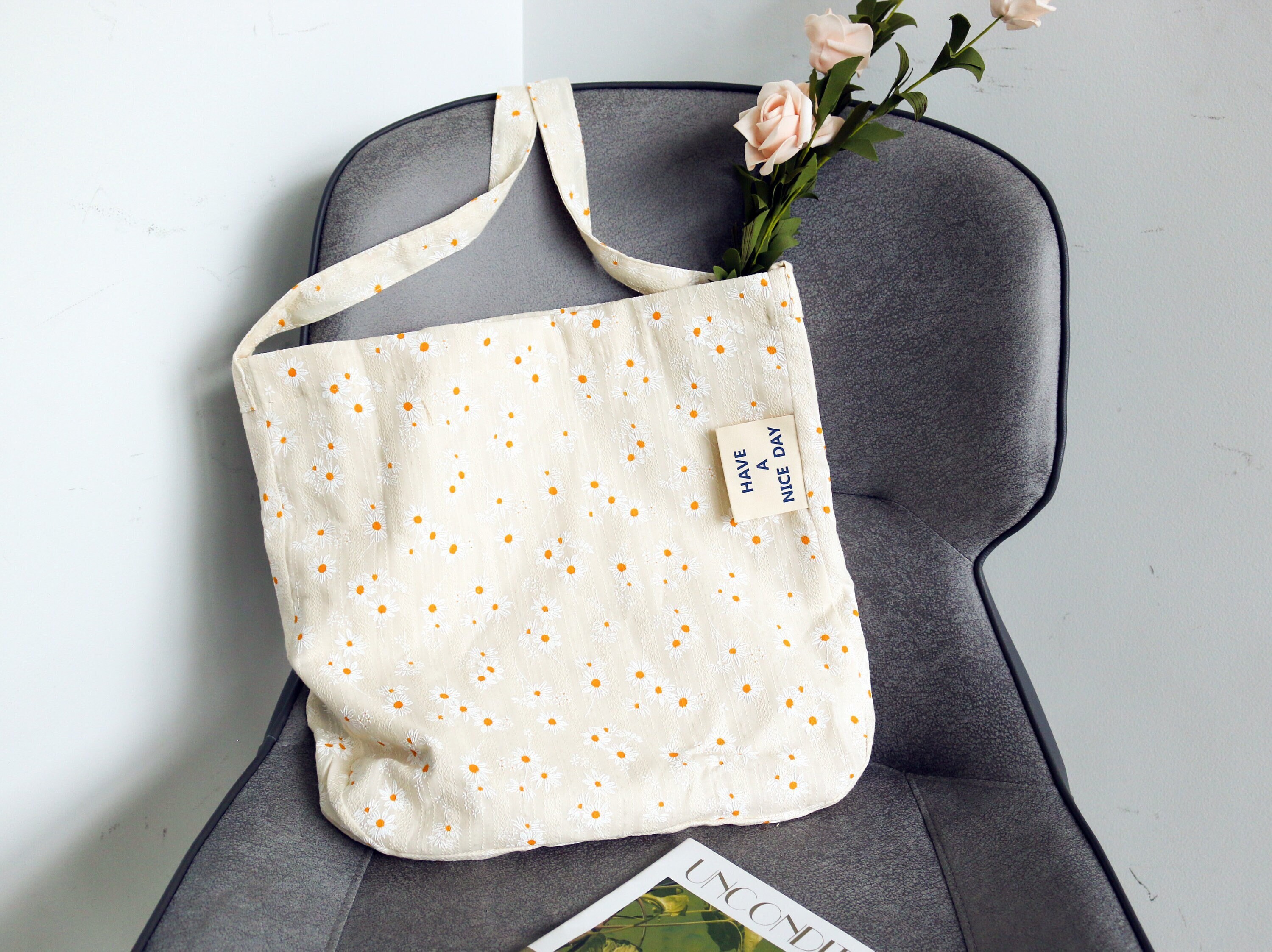 Daisy flower canvas shoulder bags embroidery floral handbag Etsy