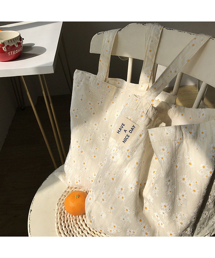 Daisy flower canvas shoulder bags embroidery floral handbag Etsy