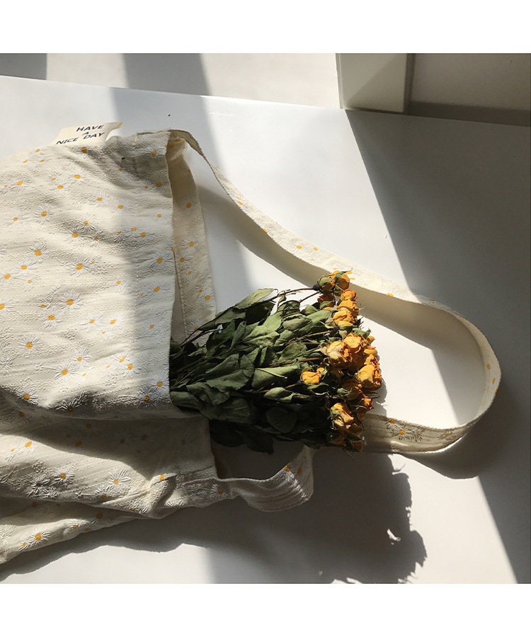 Daisy flower canvas shoulder bags embroidery floral handbag Etsy