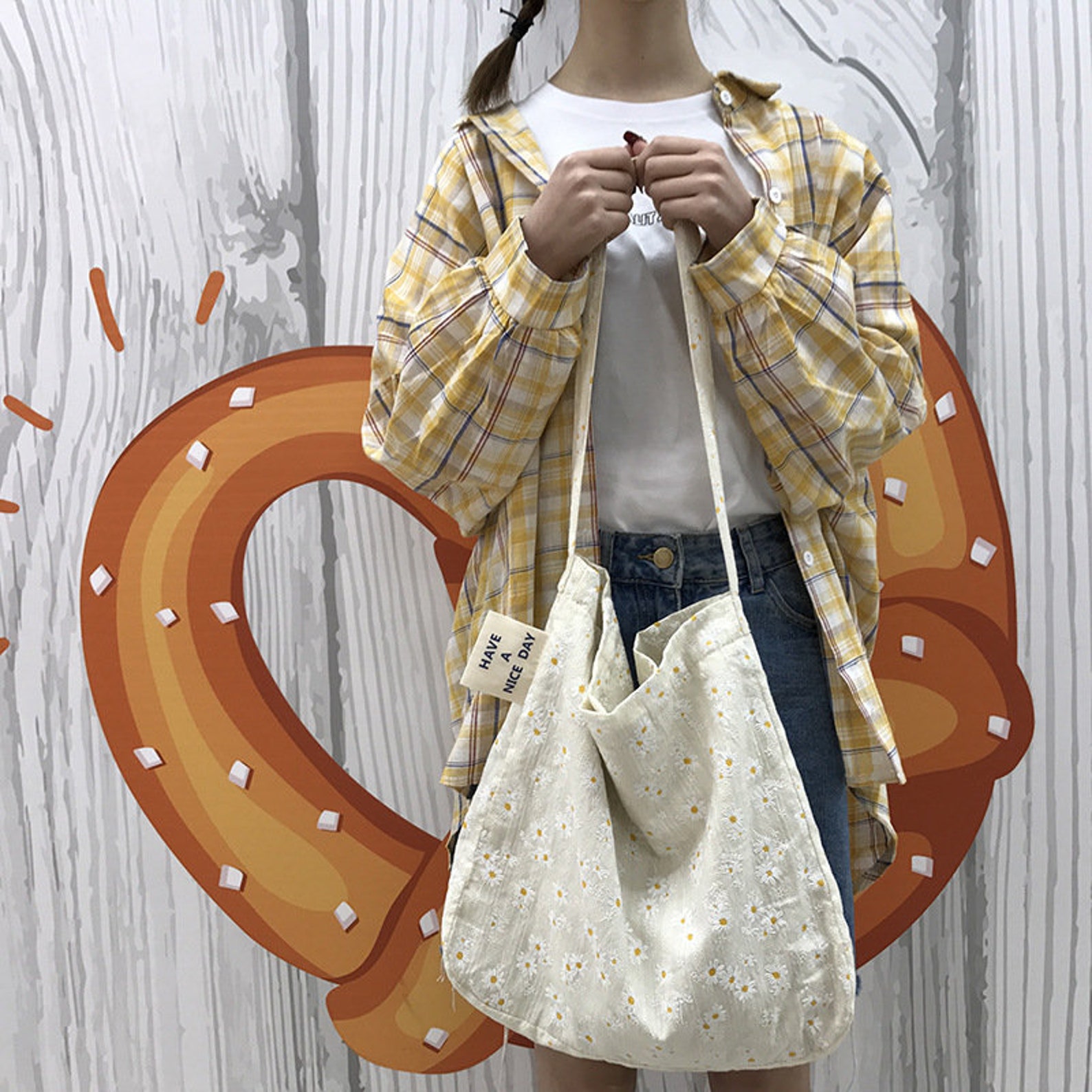 Daisy flower canvas shoulder bags embroidery floral handbag Etsy