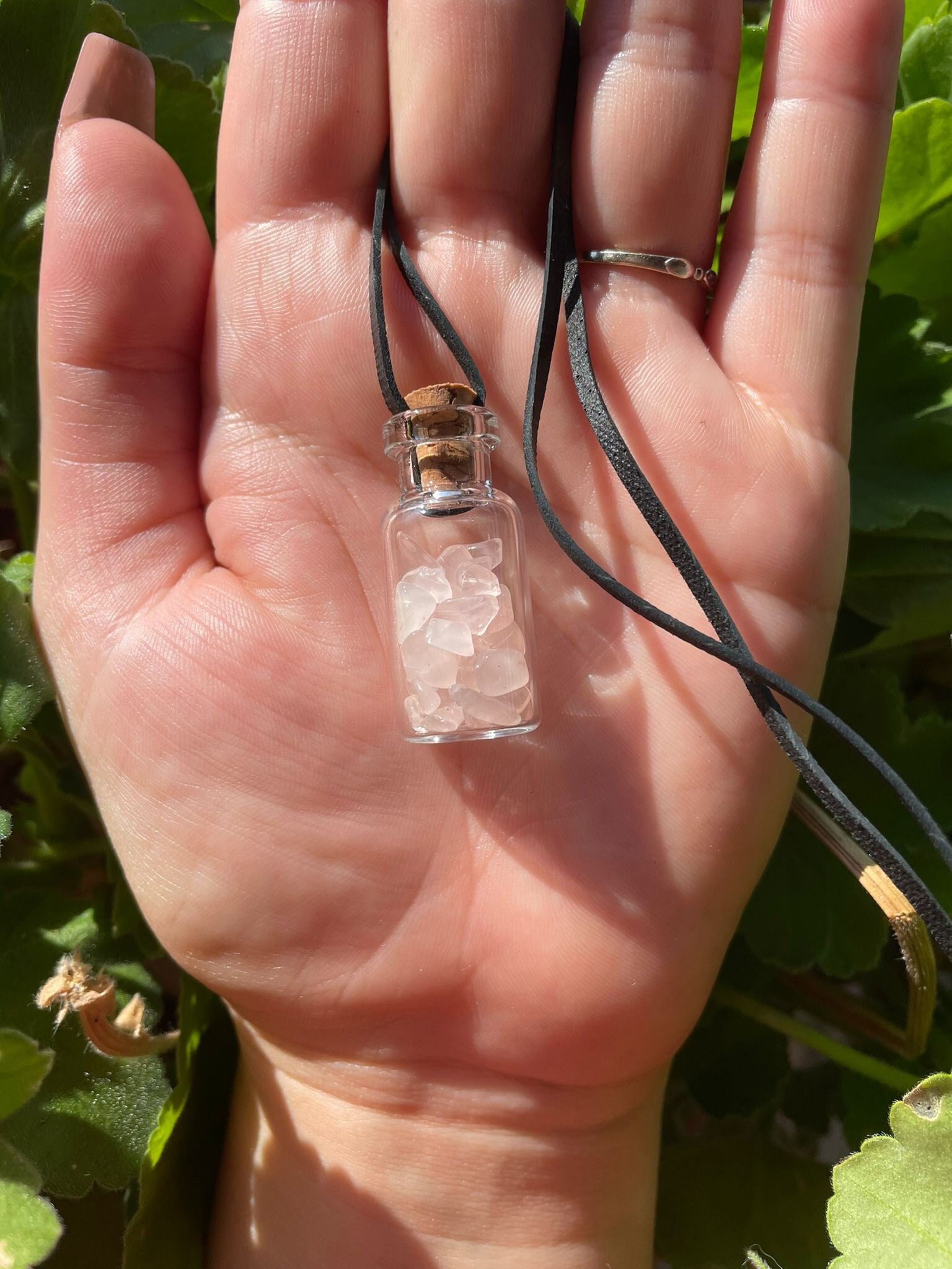 Collier Bouteille de Voeux Quartz Rose