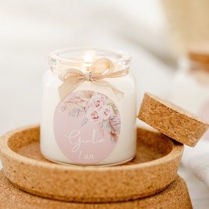 Event candles 50g cork stopper personalized label with ribbon