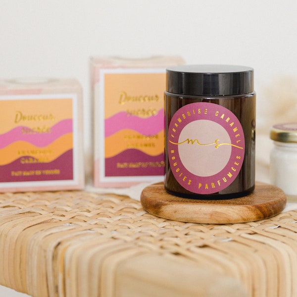Bougie parfumée gourmande Framboise Caramel - automne- décorative naturelle et artisanale