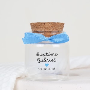 Pot vide pour dragées cadeaux invités 50g (10-12 dragées) avec ruban et étiquette personnalisée