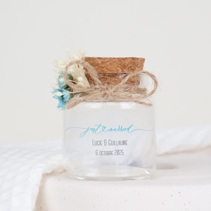 Leeres Glas zum Personalisieren mit getrockneten Blumen für Ihre gezuckerten Mandeln, Hochzeitsgastgeschenke