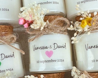 Personalized candle guest gifts baptism, wedding, birthday with dried flowers transparent labels