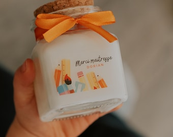 Candela con tappo di sughero personalizzata per insegnante/tata/Atsem 120 ml