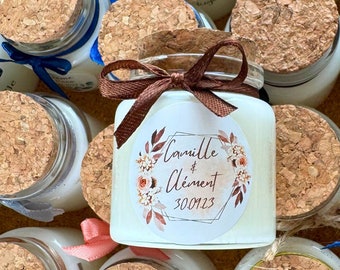 Bougies personnalisées Lièges - cadeaux invités Mariage champêtre