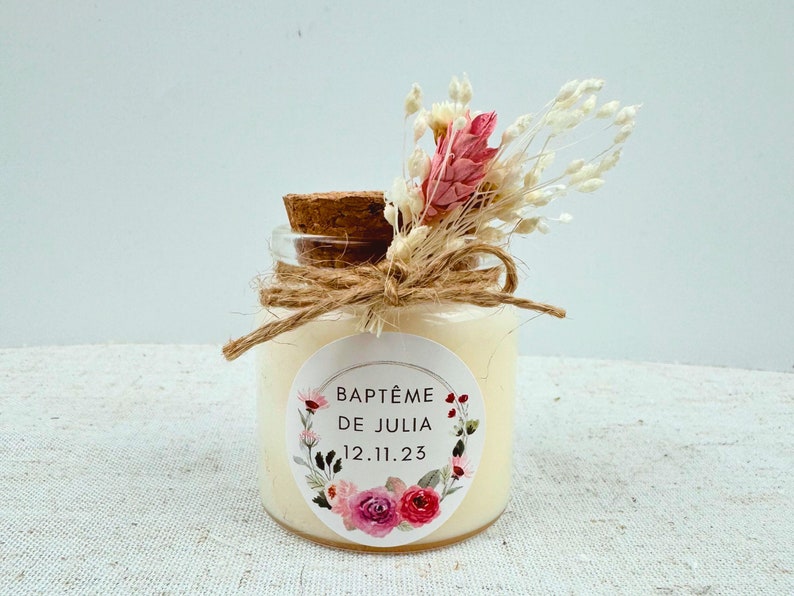 Personalized candle guest gifts baptism, wedding, birthday with dried flowers image 2