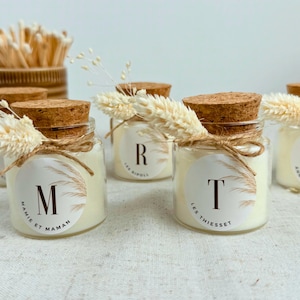 Personalized candle guest gifts birthday, baptism, wedding, with dried flowers