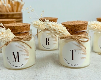 Personalized candle guest gifts birthday, baptism, wedding, with dried flowers