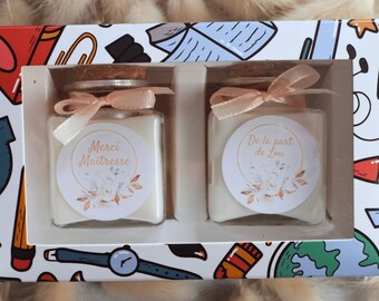 School box of 2 Candles "Thank you nanny, teacher and teacher, personalized gift candle