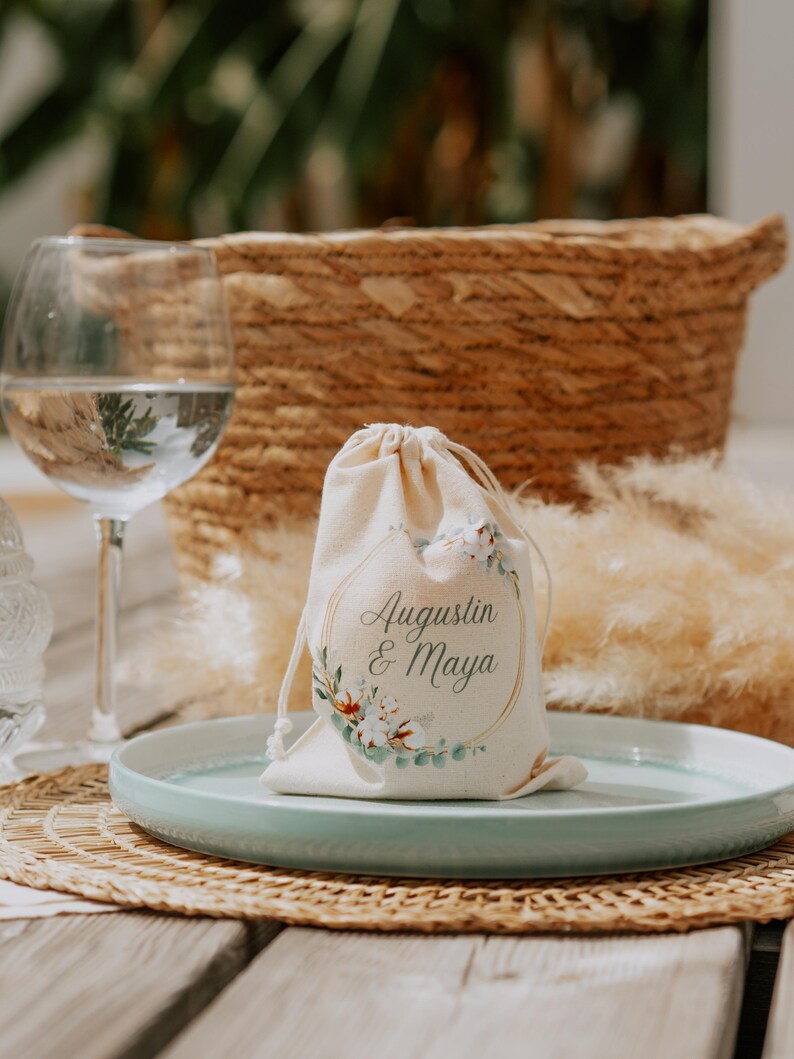 Pochon coton personnalisé mariage – impression prénoms et date