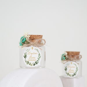 Personalized empty jars with cork - sugared almonds, candies, dried flowers - christening, communion, profession of faith guest gifts image 2