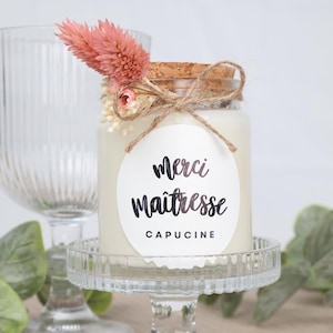 Vela personalizada para profesores, ATSEM, niñera 200ml con flores secas