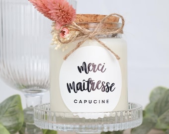 Bougie personnalisée pour Maîtresses, ATSEM, Nounou 200ml avec fleur séchées