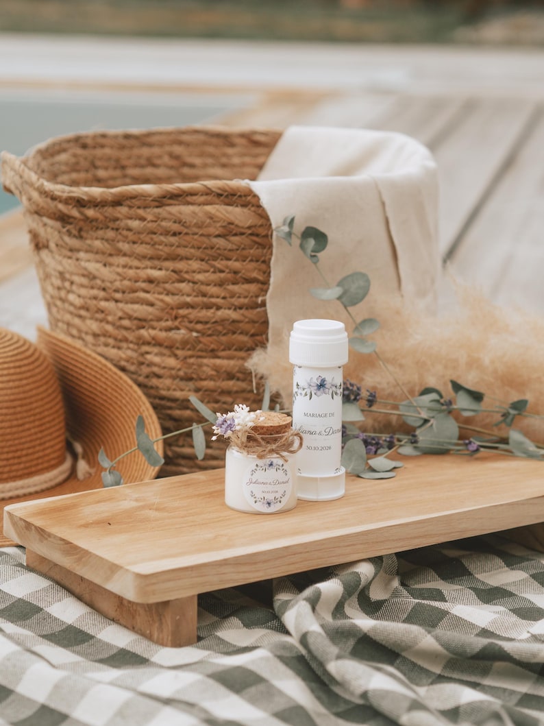 Bulles de savon personnalisées mariage – étiquette élégante assortie au thème