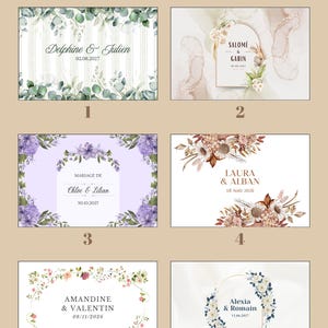 May include: A collection of six rectangular wedding invitation templates featuring various floral designs. Each card displays names and dates in different fonts, surrounded by watercolor illustrations of eucalyptus, wildflowers, and dried botanicals.