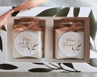 Leaf Box 2 Candles "Thank you nanny, mistress and master, personalized gift candle